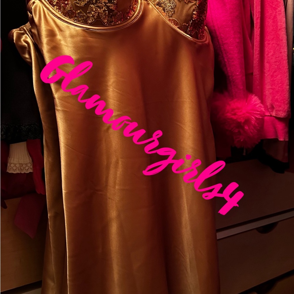 Gold Sequined Ziggy Glam Floral Embroidery Underwire Slip dress NWT